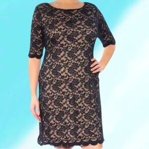 Connected Apparel Cocktail Black Lace Illusion Dress, NWT